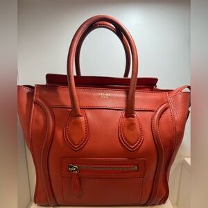 Celine Nano Luggage Red Leather Tote Bag